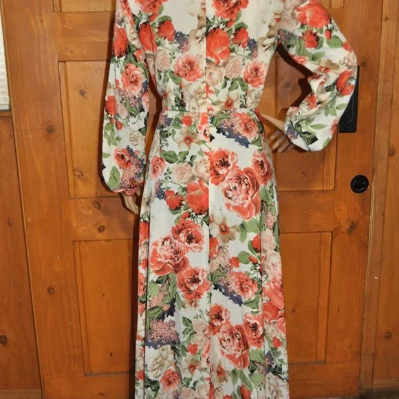 Women's Maxi swing Dress with long sleeves and pockets Floral Print - Picture 6 of 6